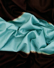 Turquoise Woven Blended Viscose Saree With Contrast Border-BL5593