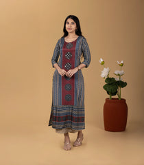 Blue and Red Printed Casual Kurta-KR0867
