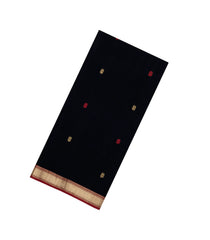 Black Handloom Maheswari Silk Cotton Saree With Buttas-SC4143