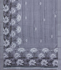 Grey Printed Synthetic Linen Saree With Floral Motifs-SY0191