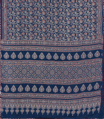 Indigo Printed Jaipur Cotton Saree With Floral Motifs-JC1856