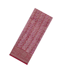 Red Printed Chanderi Cotton Saree With Zari Border-CC1578