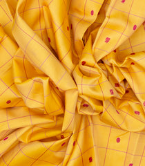Yellow Handloom Kanchipuram Silk Saree With Silk Checks & Buttas-KA13156