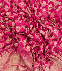 Hot Pink Woven Mysore Silk Saree With Floral Jaal Motifs-MS3067