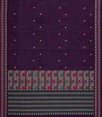Dark Purple Handloom Kanchi Cotton Saree With Floral Motifs-KC1705