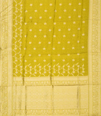 Lime Green Woven Art Dola Viscose Saree With Floral Vine Motifs-BL3979