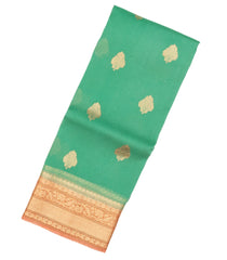 Aquamarine Handloom Banarasi Organza Silk Saree With Floral Buttas-BE1655
