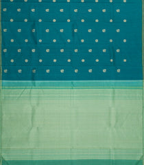 Cyan Handloom Kanchipuram Silk Saree With Stripes & Buttas-KA15002
