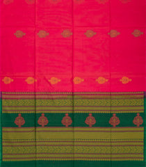 Hot Pink Handloom Silk Cotton Saree With Buttas & Contrast Pallu-SC3635