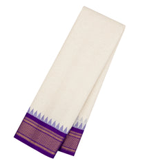 Off White Handloom Gadwal Cotton Saree With Checks & Contrast Temple Border-GA0317