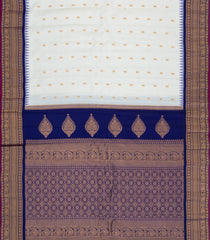 White Handloom Gadwal Silk Saree With Buttas & Contrast Border-GA0439