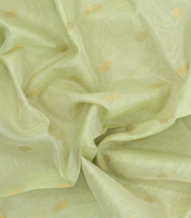 Light Green Handloom Silk Cotton Saree With Zari Stripes & Buttas-SC4501