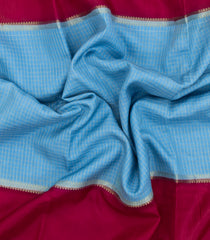 Turquoise Woven Blended Viscose With Checks & Contrast Border-BL5563
