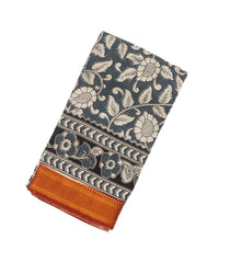 Grey Woven Kalamkari Printed Cotton Saree With Floral Motifs