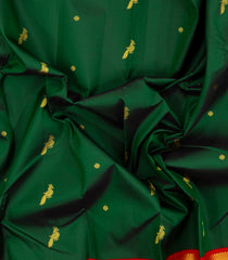 Dark Green Handloom Korvai Kanchipuram Silk Saree With Buttas-KA15503