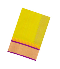 Neon Green Handloom Korvai Silk Cotton Saree With Contrast Border-SC4518