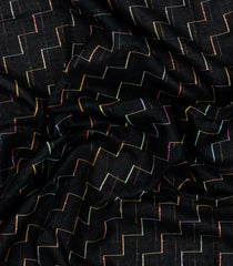 Black Woven Linen Saree With Chevron Stripes-LI0715
