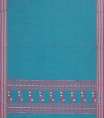 Cyan Handloom Bengal Cotton Saree With Coin Buttas-BG1614
