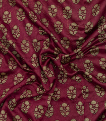 Crimson Printed Chanderi Cotton Saree With Zari Border-CC1630