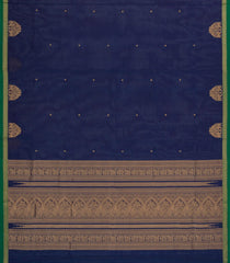 Navy Blue Handloom Silk Cotton Saree With Buttas & Green Border-SC3926