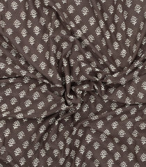 Dark Grey Printed Jaipur Cotton Saree With Printed Floral Motifs-JC1777