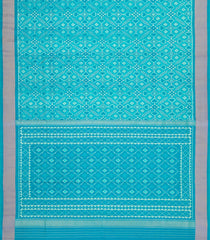 Turquoise Handloom Pochampally Ikat Silk Saree With Tie & Dye Motifs -IK0432