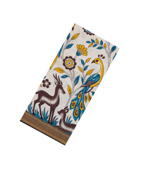 Off White Printed Kalamkari Cotton Saree With Zari Border-KAL1208