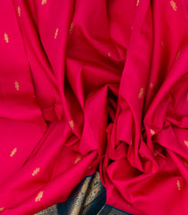 Hot Pink Handloom Korvai Kanchipuram Silk Saree With Buttas & Blue Border-KA13161