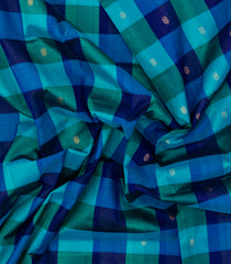 Cyan & Blue Handloom Silk Cotton Saree With Checks & Contrast Border-SC4459
