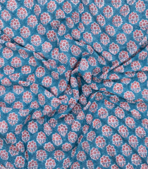 Steel Blue Printed Jaipur Cotton Saree With Floral Motifs-JC1893