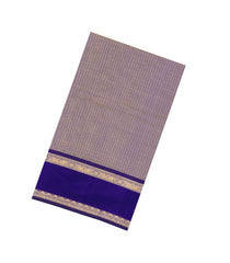 Lilac Handloom Silk Cotton Saree With Stripes & Contrast Border-SC4562