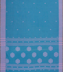 Sky Blue Handwoven Bengal Cotton Saree With Floral Buttas-BG1490