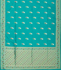 Cyan Woven Blended Dupion Saree With Meena Floral Motifs