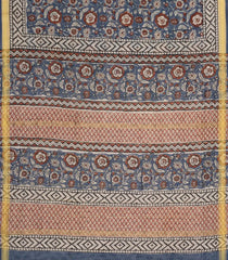 Grey Printed Jaipur Cotton Saree With Floral Motifs-JC1542