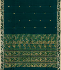 Bottle Green Handloom Bengal Cotton Saree With Tribal Motifs-BG1984