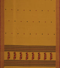 Mustard Handloom Bengal Cotton Saree With Coin Buttas-BG1615