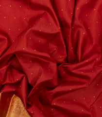 Red Handloom Kanchipuram Silk Saree With Dotted Stripes& Buttas-KA14772