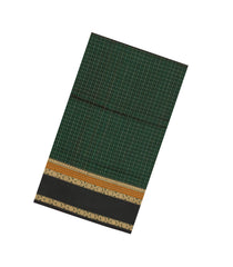 Bottle Green Handloom Silk Cotton Saree With Checks-SC4374