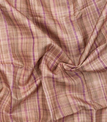 Beige Printed Synthetic Dupion Saree With Checks & Contrast Border-BL6052
