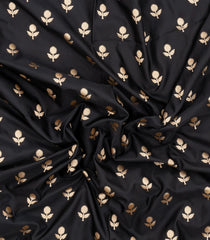 Black Woven Blended Satin Saree With Floral Zari Buttas-BL6015