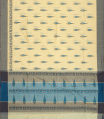 Yellow Woven Chirala Cotton Saree With Blue Printed Floral Motifs-CR1253