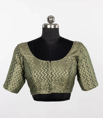 Olive Green Zig-Zag Brocade Silk Blouse-RB5272