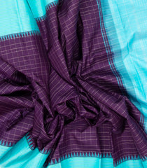 Dark Purple Handloom Korvai Kanchipuram Silk Saree With Checks & Contrast Border-KA13123