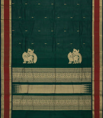 Bottle Green Handloom Kanchi Cotton Saree With Raindrop Buttas-KC1582