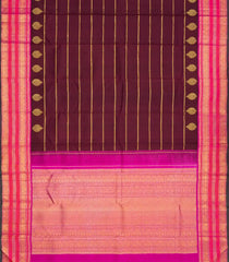 Maroon Handloom Korvai Kanchipuram Silk Saree With Zari Stripes & Contrast Border-KA12670