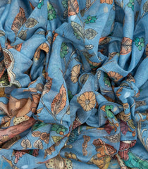 Light Blue Woven Art Chanderi Saree With Printed Kalamkari Motifs-BL4524