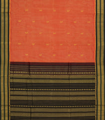 Rust Handloom Korvai Silk Cotton Saree With Floral Buttas & Contrast Border-SC3828