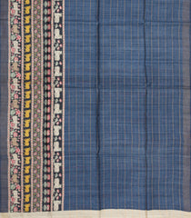 Dark Grey Printed Tussar Silk Saree With Kalamkari Motifs-TU3594