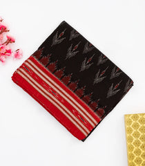 Black Orissa Cotton Saree With Tie & Dye Motifs & Contrast Red Border