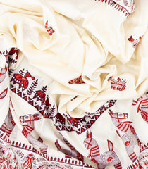 White Woven Silk Saree With Printed Horse Motifs-PS0574